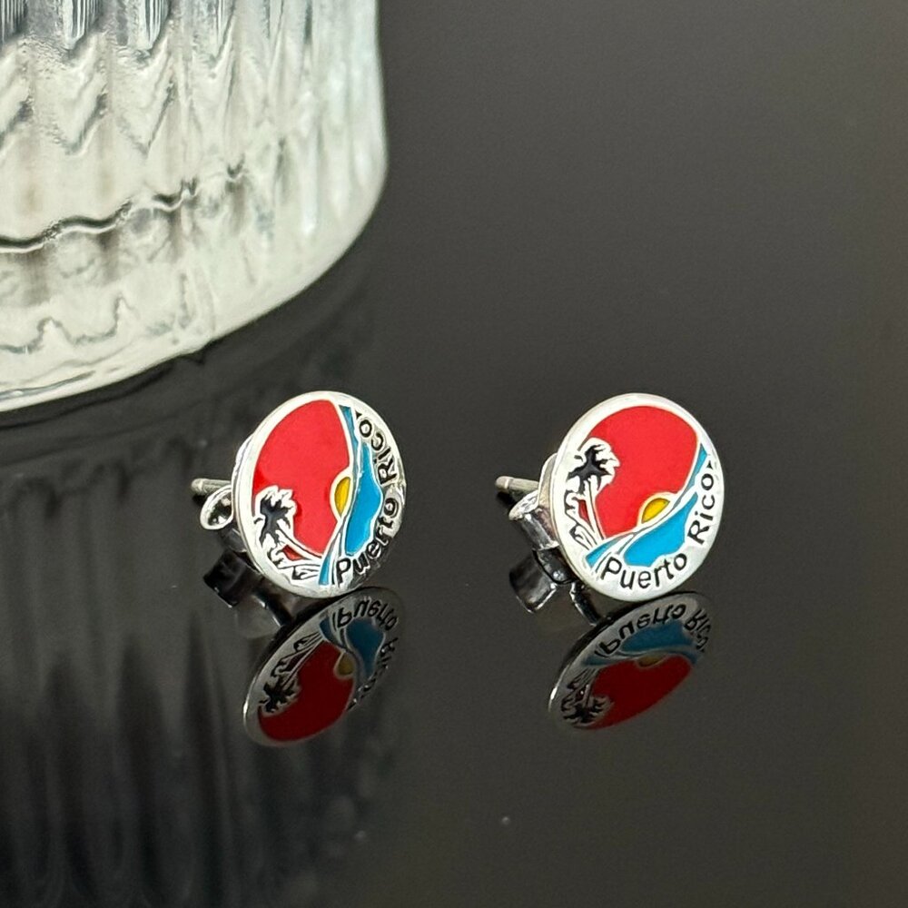 Puerto Rico Earrings S925 Sterling Silver Handmade Ear Stud - Picture 5 of 5